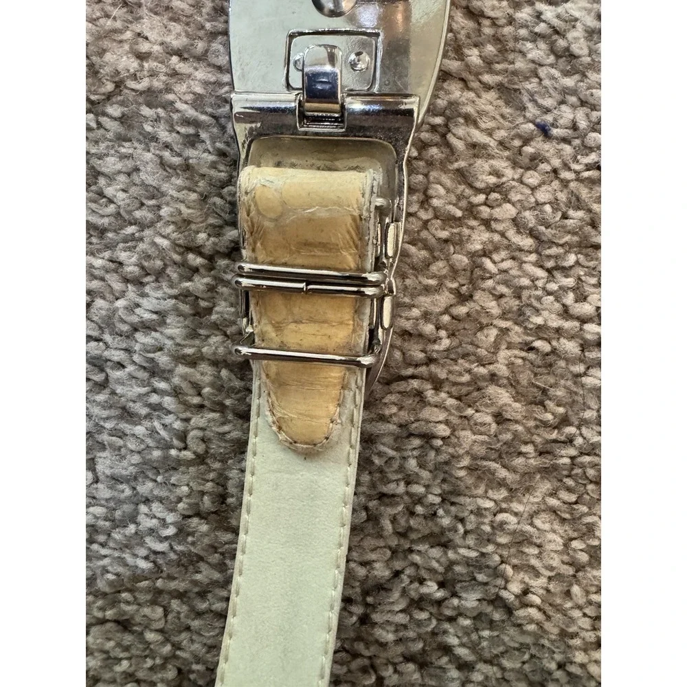 Dame Genuine Snakeskin Women's Yellow Belt Deco Gold Silver Hook Buckle‎